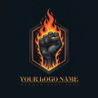 FLAMING FIST LOGO | FIRE PUNCH BLAZING FIST FLAME POWERED PUNCHBURNING HAND WARRIOR MARTIAL ARTS GYM Логотип template